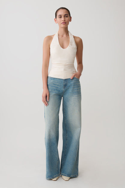 Daniela Ruched Halter Top - Ivory