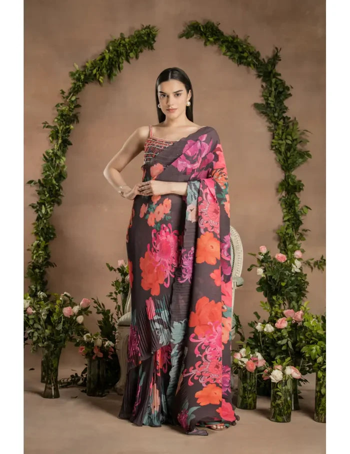 Pre-Draped Dark Chocolate Saree