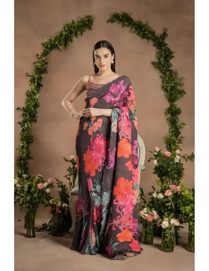 Pre-Draped Dark Chocolate Saree