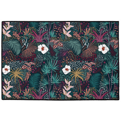 Dark Jungle Indoor/Outdoor Floor Mat Black Floral