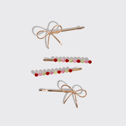 KITSCH - Gemstone and Bow Bobby Pins 4pc Set
