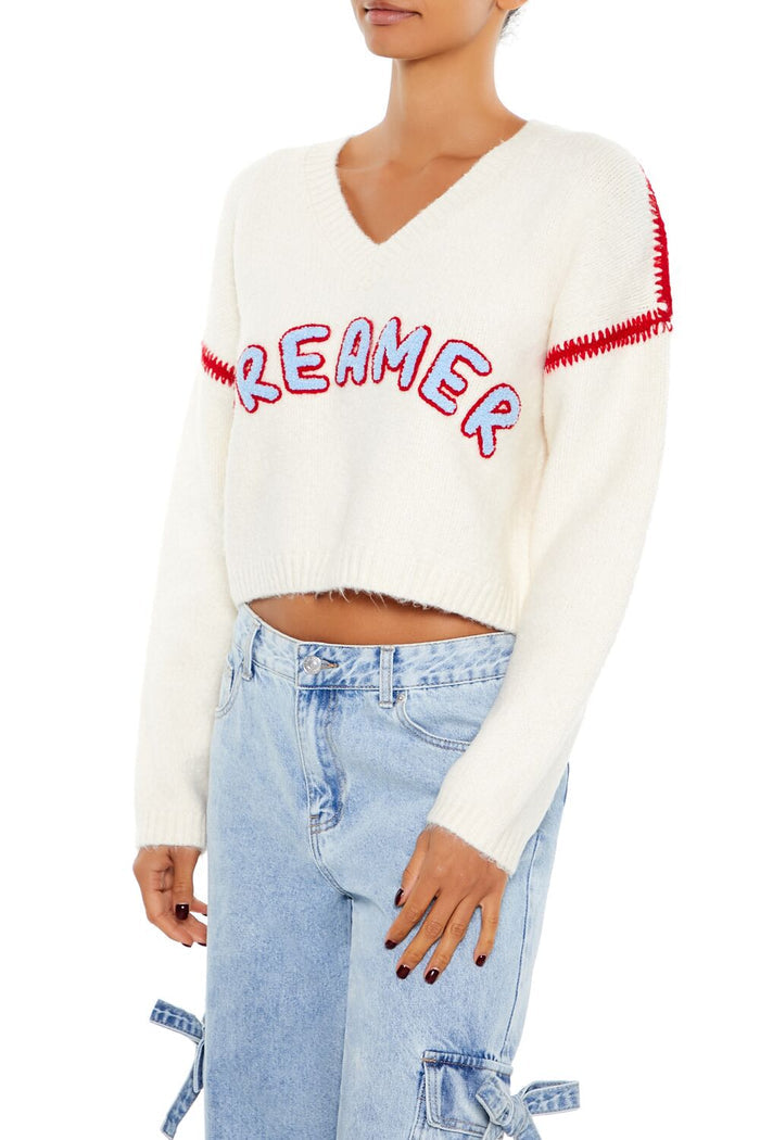 Dreamer Patch Fuzzy Knit Sweater