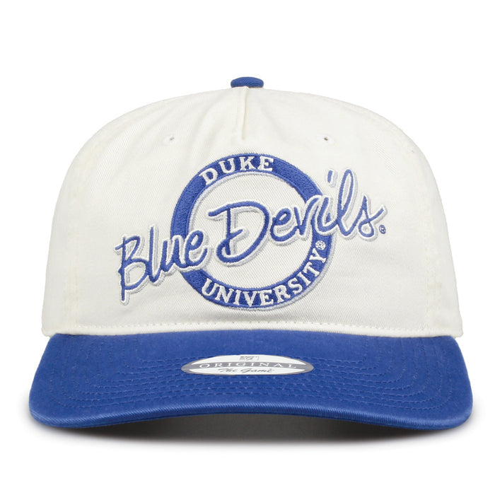 Duke Original Circle snapback hat with embroidered school design, front view