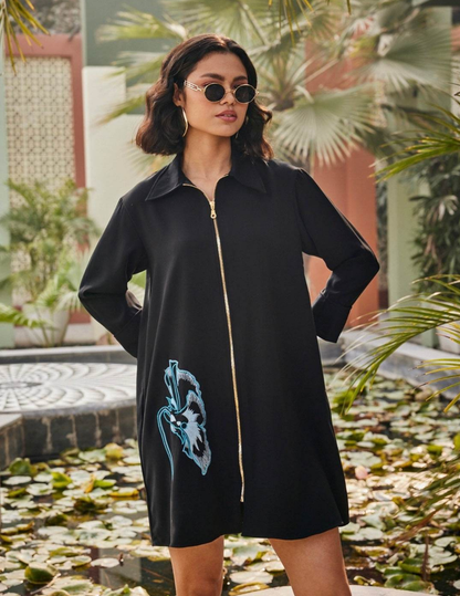 Eclipse Bloom Black Zipped Dress