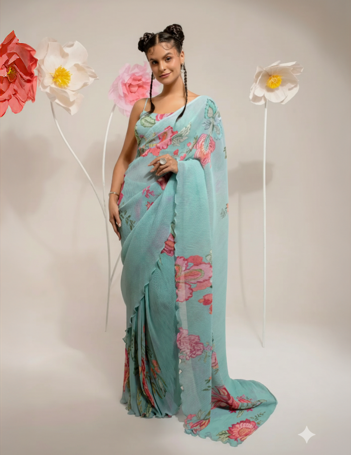 Pre-Draped Emerald Green Saree