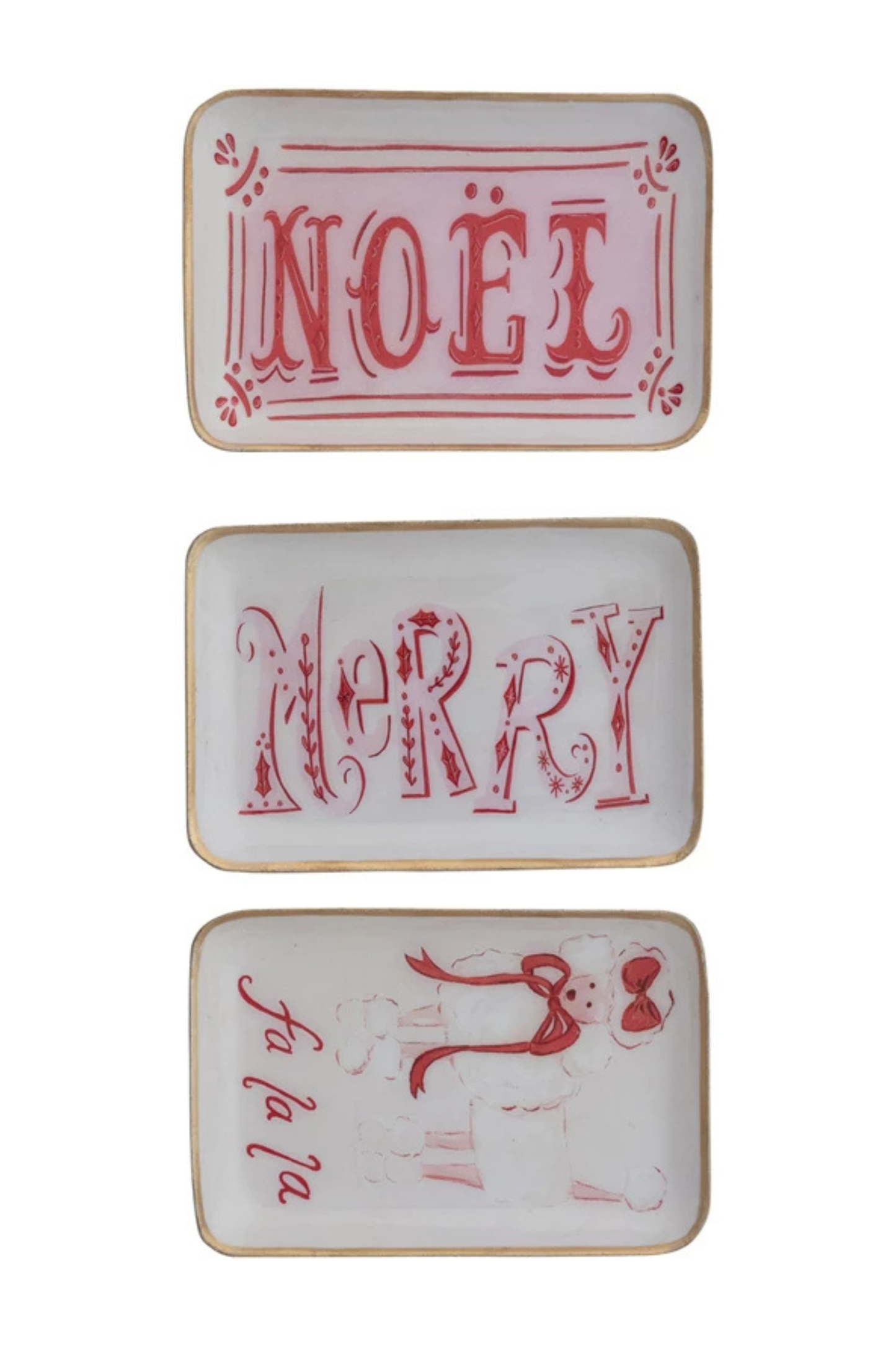 Enameled Metal Tray with Holiday Saying, Image & Gold Edge, 3 Styles ©