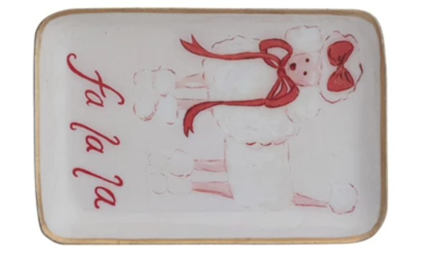 Enameled Metal Tray with Holiday Saying, Image & Gold Edge, 3 Styles ©