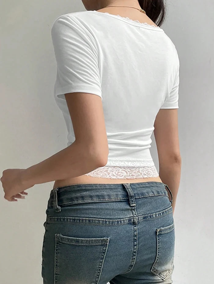 ESSNCE SUMMER SHORT LACE SPLICE TIGHT FASHION TOP
