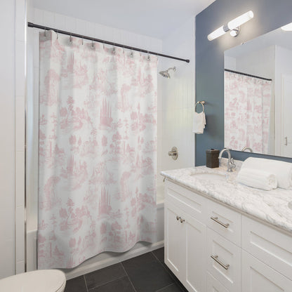 Exotic Tiger Toile de Jouy Light Pink Shower Curtain