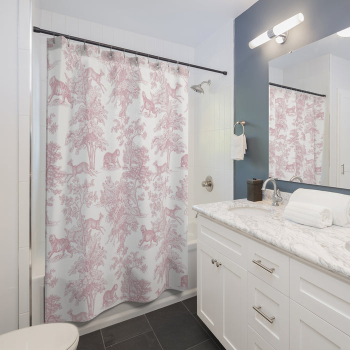 Exotic Tiger Toile de Jouy Light Pink Shower Curtain