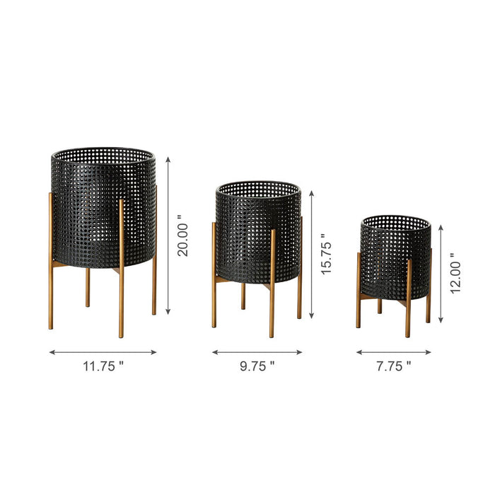Faux Wicker Black Metal Pot Planter Stand, Set of 3