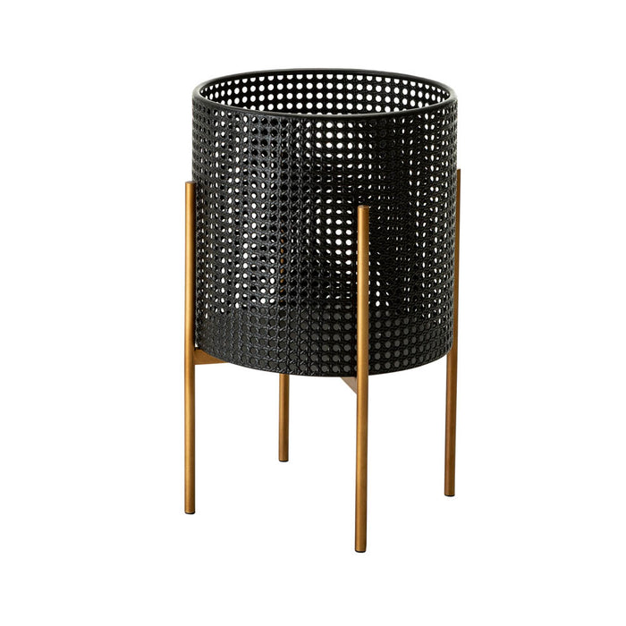 Faux Wicker Black Metal Pot Planter Stand, Set of 3