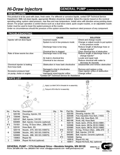 FIXED PRESSURE WASH CHEMICAL INJECTORS by PA