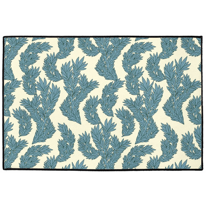 Floral Indoor/Outdoor Floor Mat William Morris Cream Blue Leaf