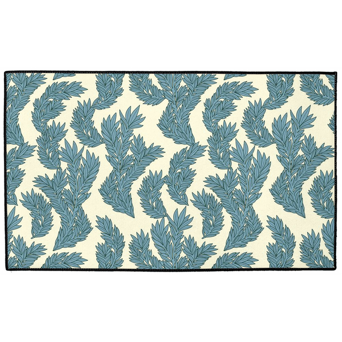 Floral Indoor/Outdoor Floor Mat William Morris Cream Blue Leaf