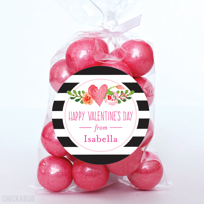 Flowers and Stripes Valentine's Day Stickers
