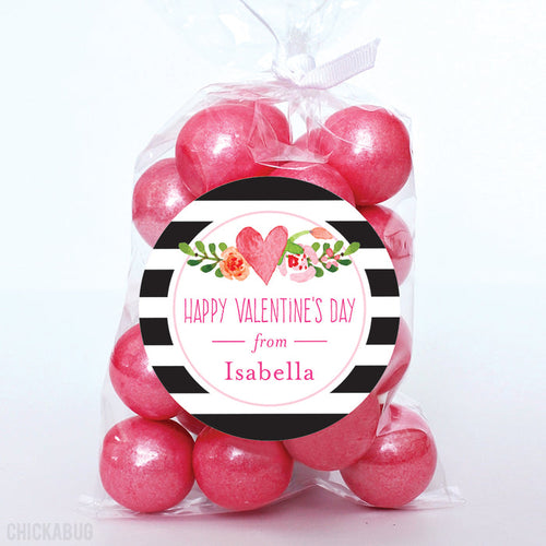 Flowers and Stripes Valentine's Day Stickers