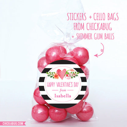 Flowers and Stripes Valentine's Day Stickers