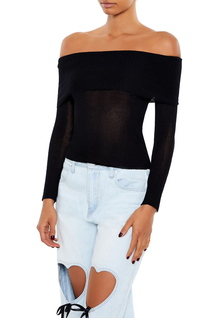 Foldover Off-the-Shoulder Sweater