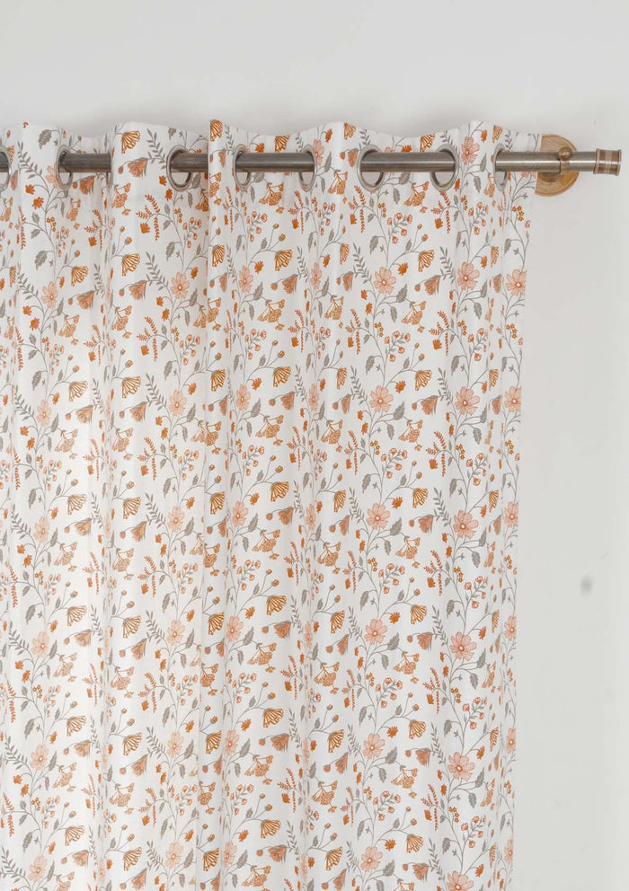 Forest bloom 100% cotton floral curtain for living room - Light Reduction - Orange - Single Piece