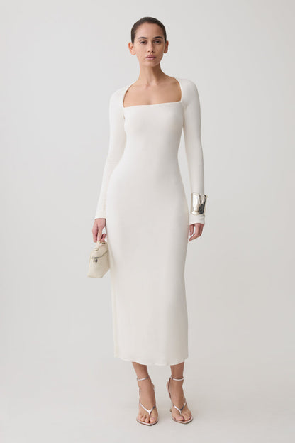 Freja Long Sleeve Midi Dress - White