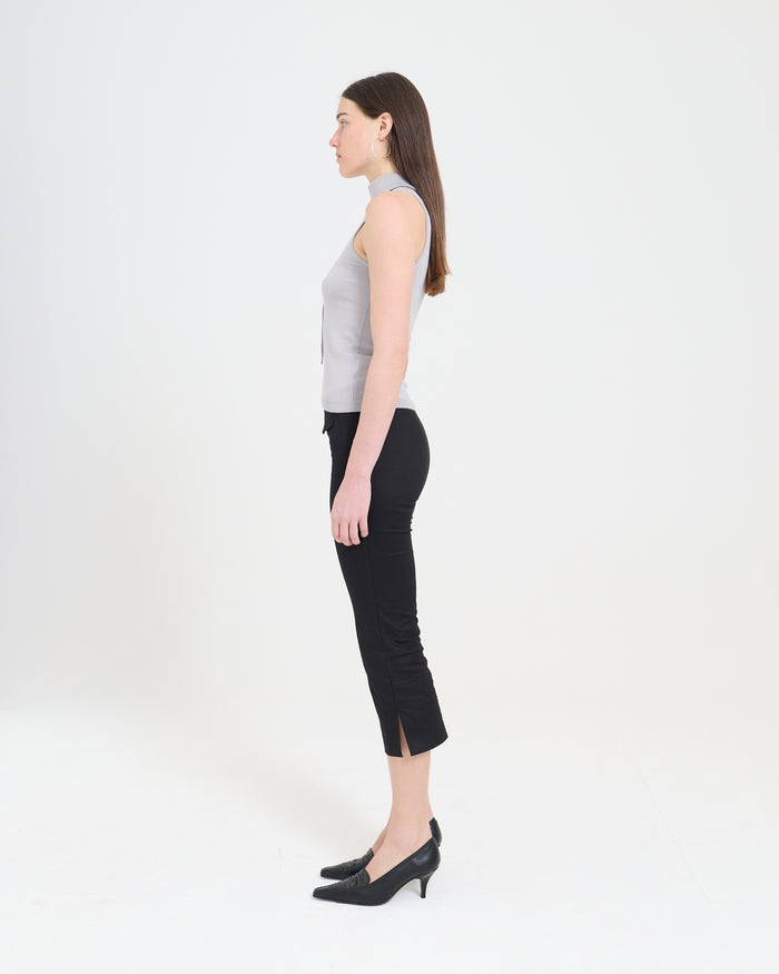 Funnel Neck Knit Top - Grey