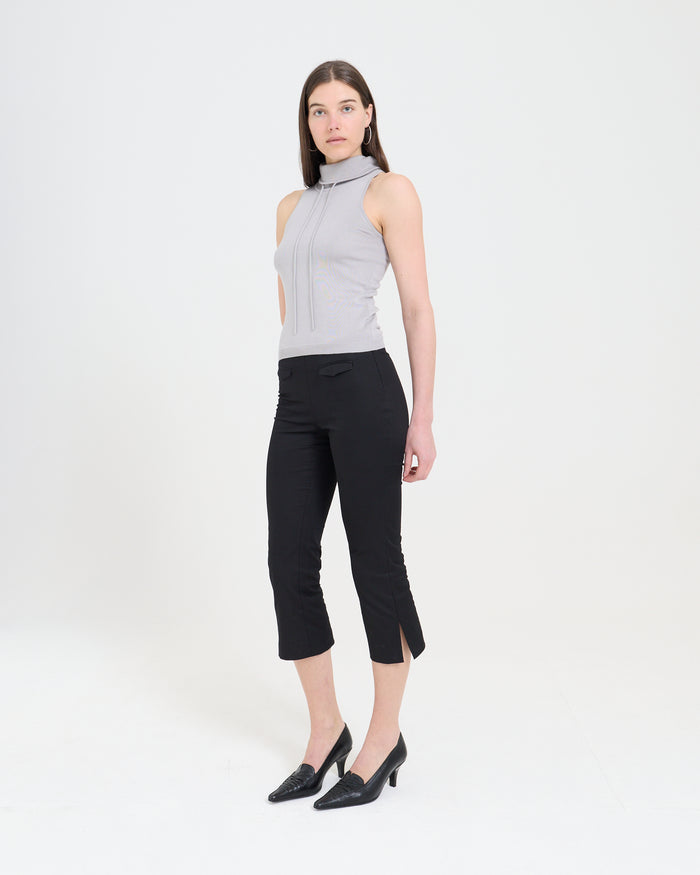 Funnel Neck Knit Top - Grey