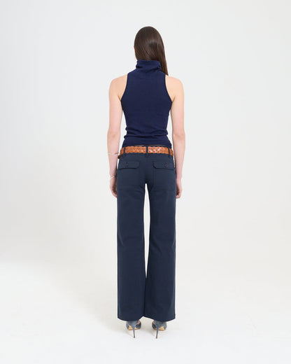 Funnel Neck Knit Top - Navy