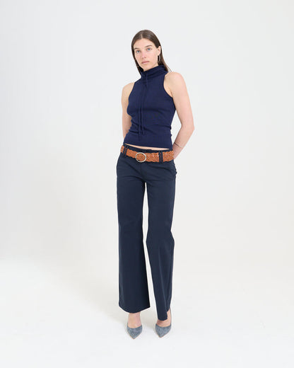 Funnel Neck Knit Top - Navy