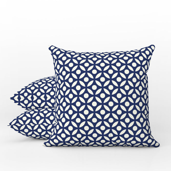 Geometric Circles Outdoor Pillows Navy Blue & White