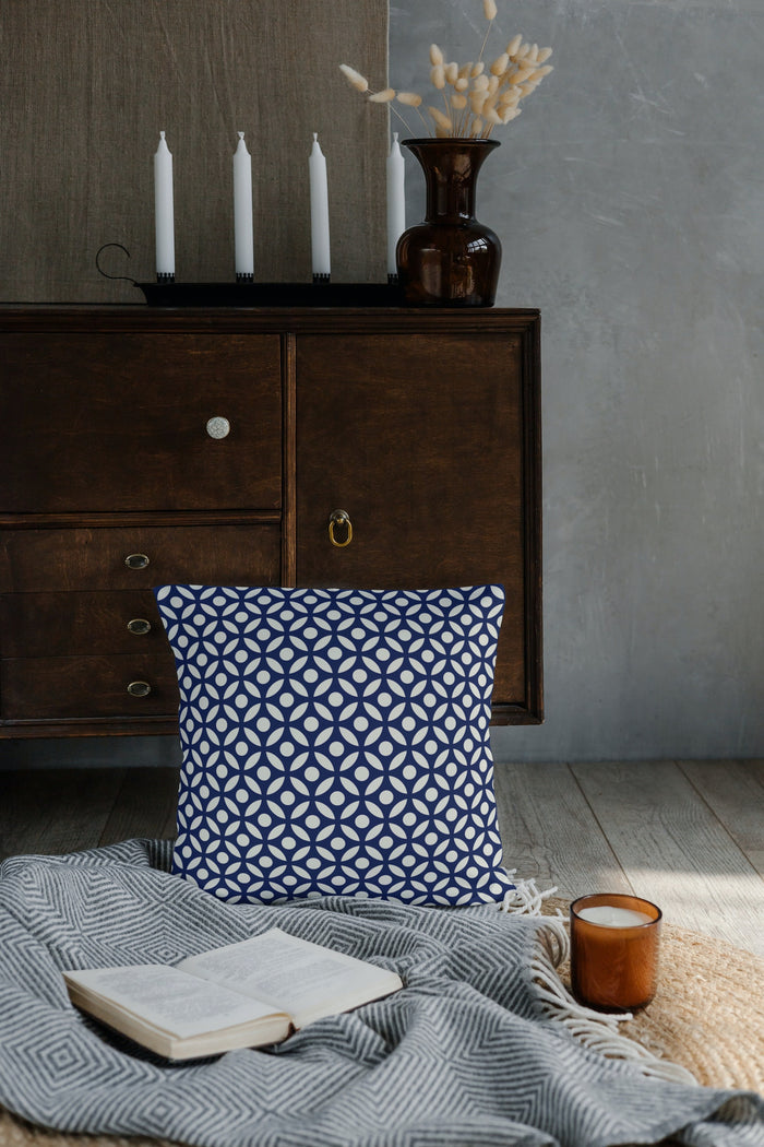Geometric Circles Outdoor Pillows Navy Blue & White