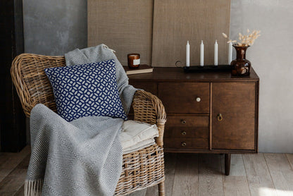 Geometric Circles Outdoor Pillows Navy Blue & White