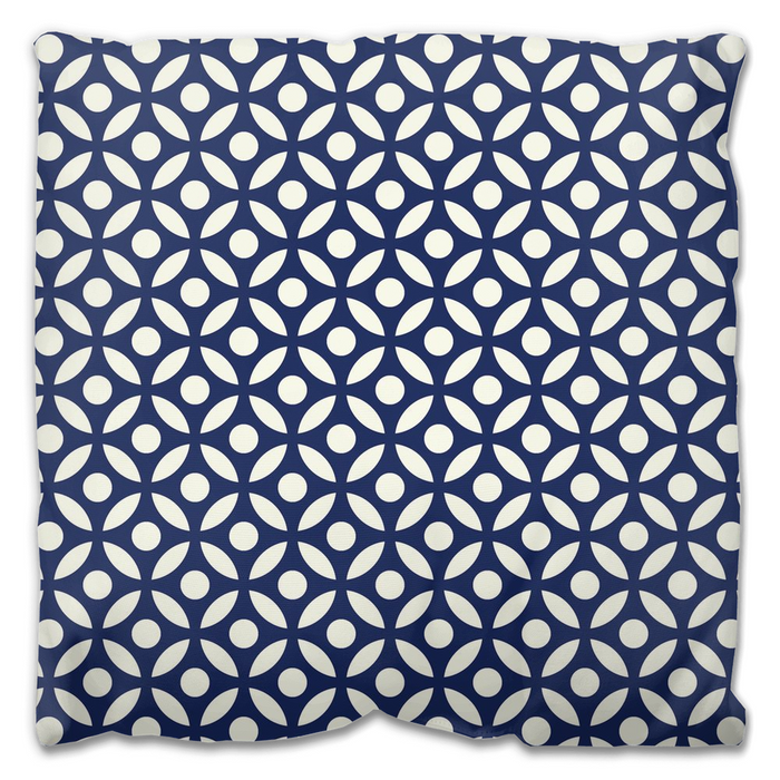 Geometric Circles Outdoor Pillows Navy Blue & White