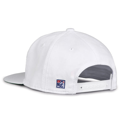 Georgia Retro Circle snapback hat in white, rear view showing the adjustable snap closure