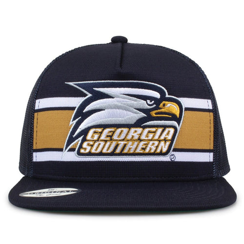 Georgia Southern University Class of '92 trucker hat, front view with embroidered logo and stripes