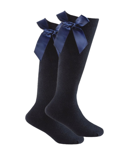 Girls Premium Quality Knee High Socks with Bow - Navy (6-8.5 to 12-3.5) (Pk6) 43B794