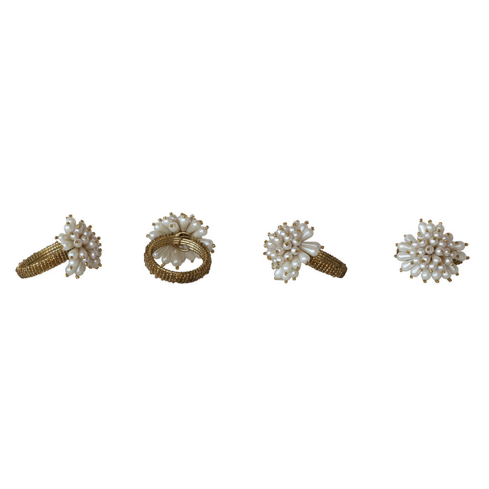 Glass Beaded  Napkin Rings Pearl Set of 4