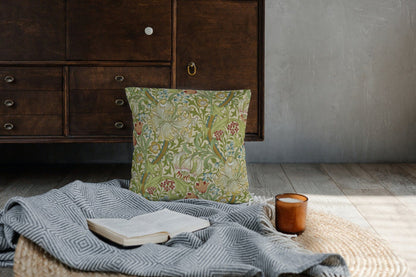 Golden Lily Cotton Throw Pillows William Morris Green