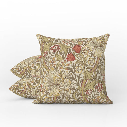Golden Lily Outdoor Pillow William Morris Biscuit Brick