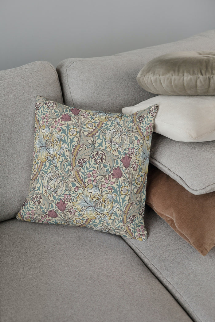 Golden Lily Outdoor Pillow William Morris Dusty Plum