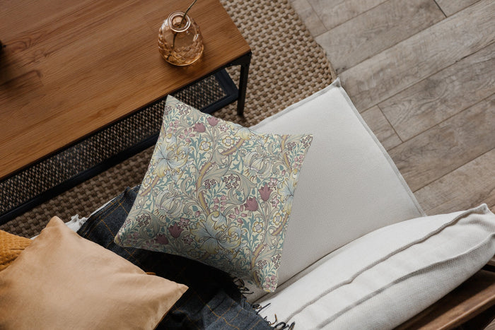 Golden Lily Outdoor Pillow William Morris Dusty Plum