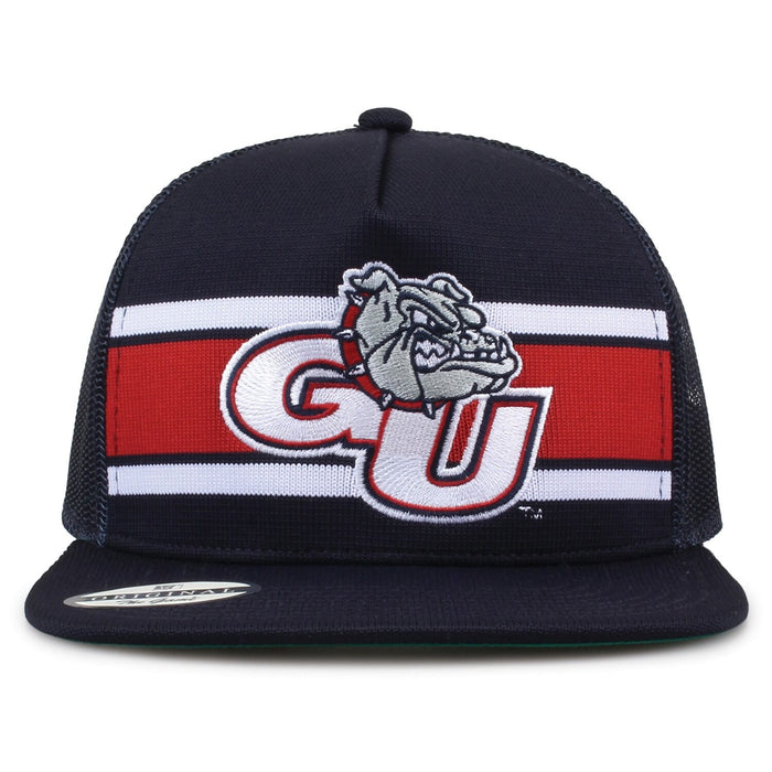 Gonzaga University Class of '92 trucker hat, front view with embroidered logo and stripes