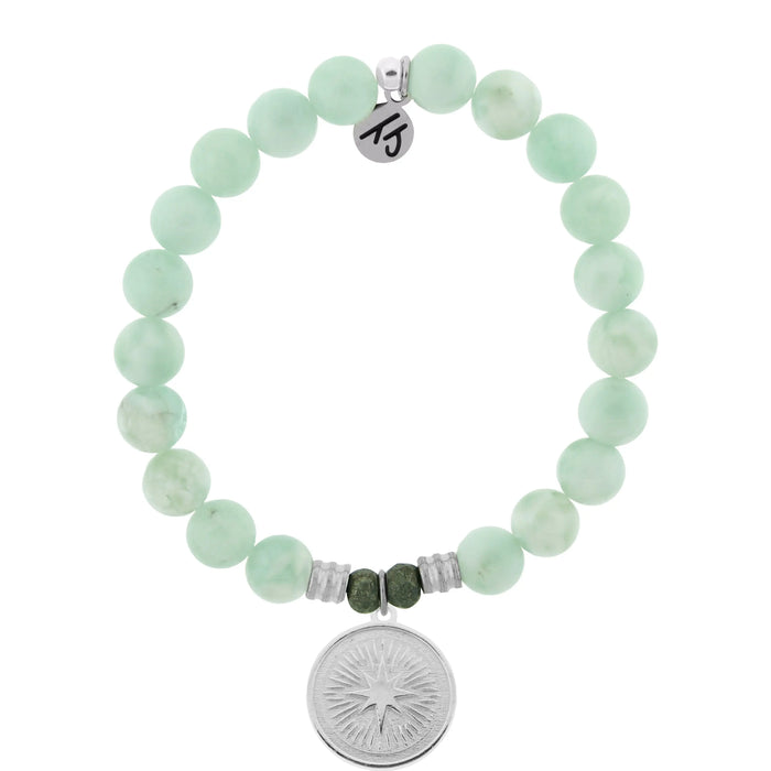 Green Angelite Bracelet with Guidance Sterling Silver Charm