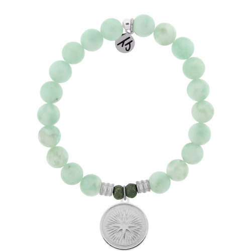 Green Angelite Bracelet with Guidance Sterling Silver Charm