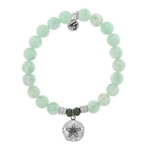 Green Angelite Bracelet with Sand Dollar Sterling Silver Charm