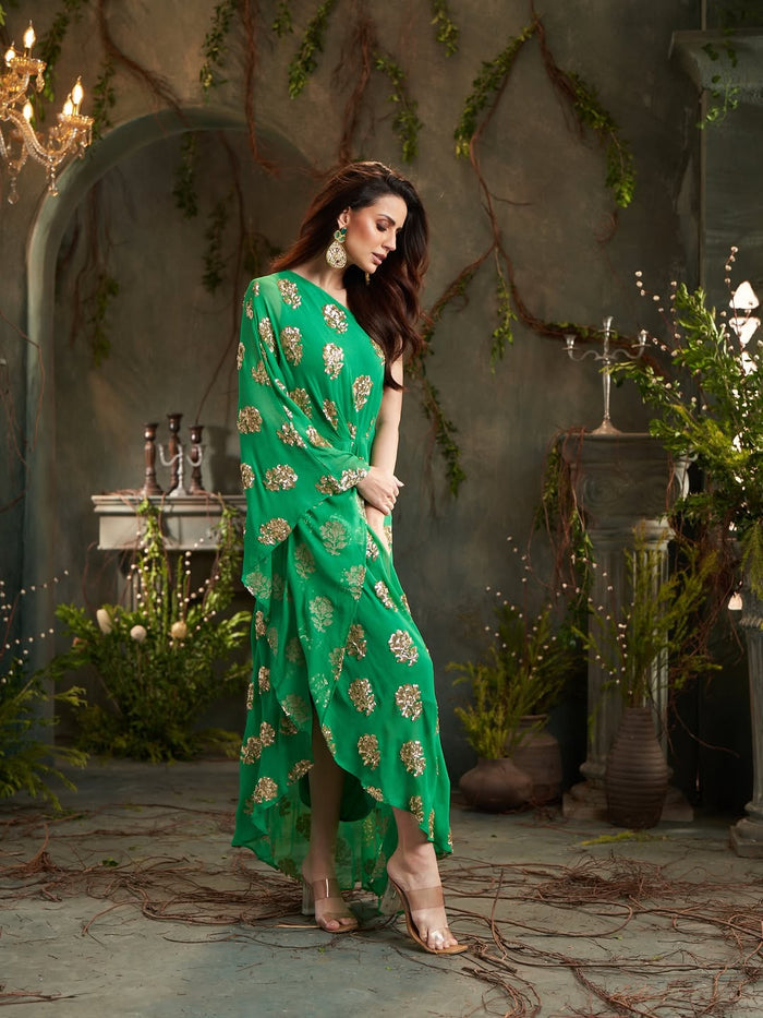 Green One Shoulder Midi Dress