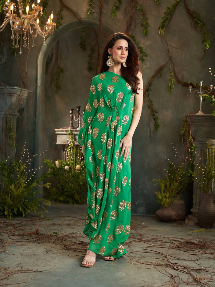 Green One Shoulder Midi Dress
