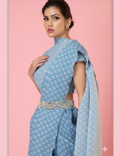 Grey Digital Print Pre-Draped Saree