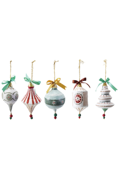 Hand-Painted Paper Mache Ornament with Bow & Design, 5 Styles