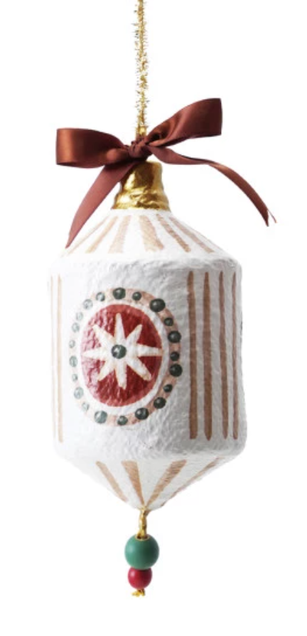 Hand-Painted Paper Mache Ornament with Bow & Design, 5 Styles
